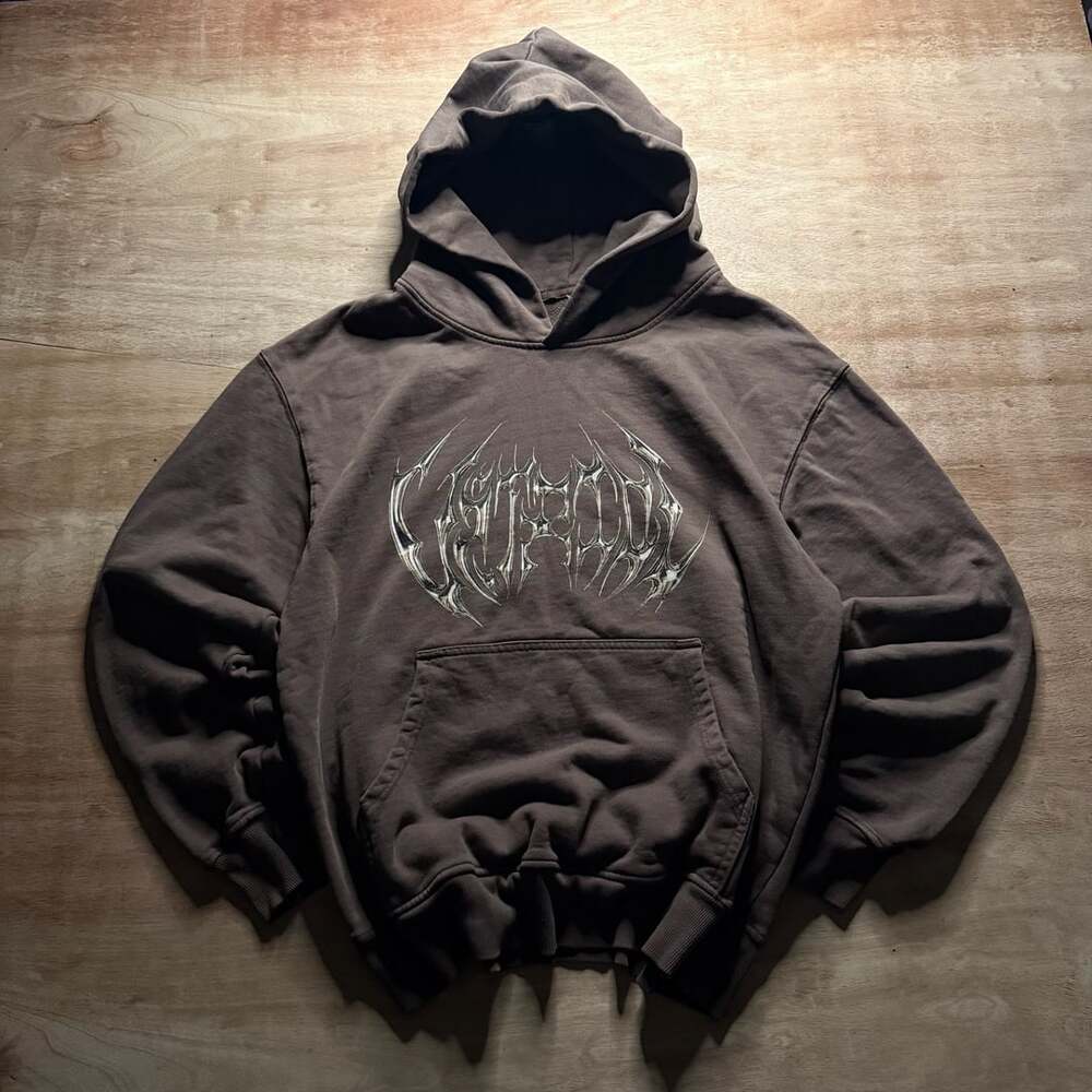 Vitriol Chrome Tribal Cherry Graphic Hoodie Brown Grunge Streetwear L